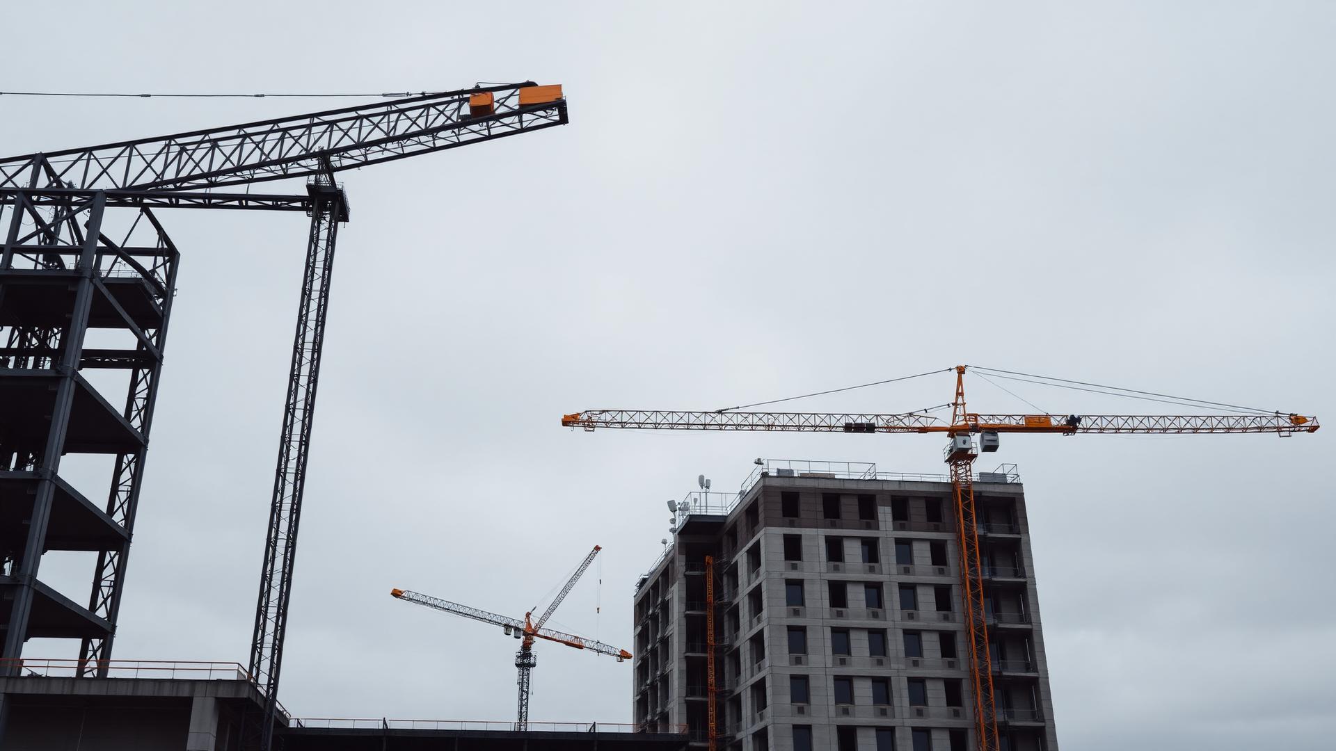 Commercial construction site with cranes